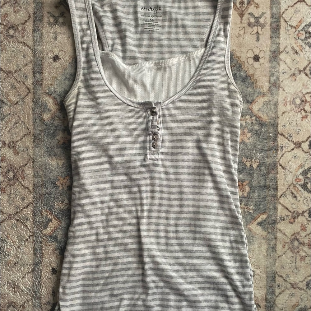 Energie Light Gray Striped Tank Top